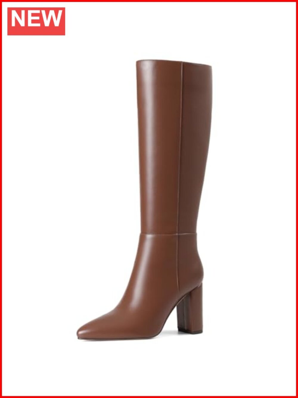 Knee High Boots Pointed Toe Chunky Heel Side Zip Women's